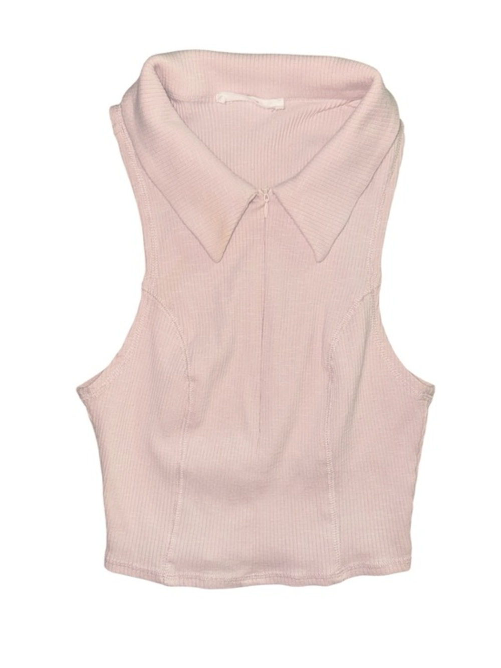 Elodie Pale Pink Ribbed Zip Down Polo Tank Preppy Sleeveless Casual Pastel Top